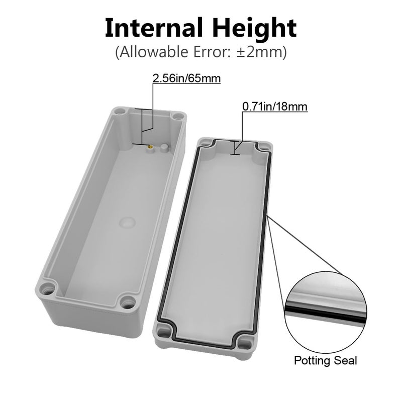 LeMotech IP67 Waterproof Junction Box ABS Plastic Project Box Dustproof Electrical Box Outdoor Enclosure for Electronics DIY Case Gray 9.8X 3.1x 3.3 inch (250x 80x 85 mm) - Image 4